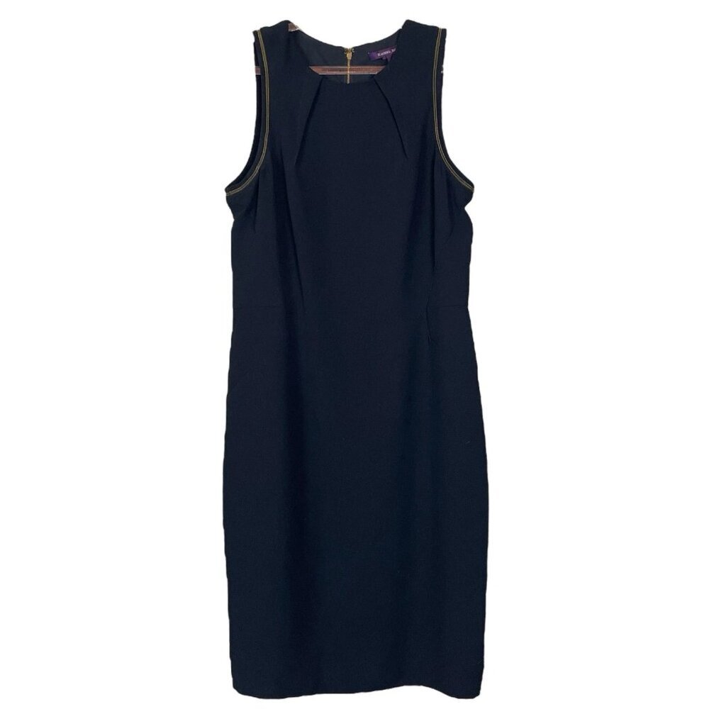 Rachel Roy Zipper Trim Pleated Career Cocktail Dress Black Gold Size 6